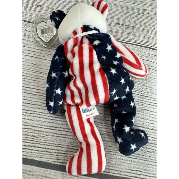 Beanie Babies SPANGLE BLUE WHITE & PINK Bears USA America Stars & Stripes 1999 - Picture 5 of 15